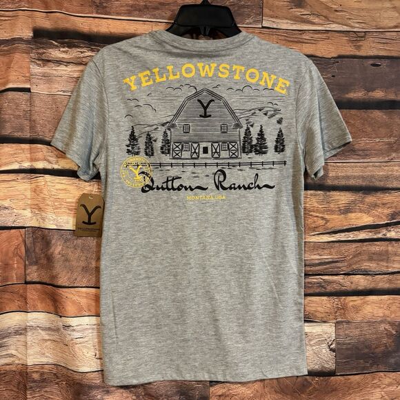 Yellowstone Dutton Ranch Small T-Shirt Men's Gray TV Show Double Sided Logo Tee - Picture 4 of 7